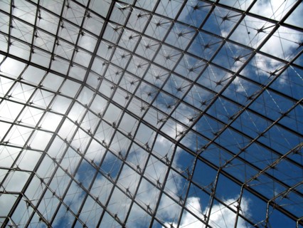 Interior of the 'Louvre Pyramid' at the Louvre museum