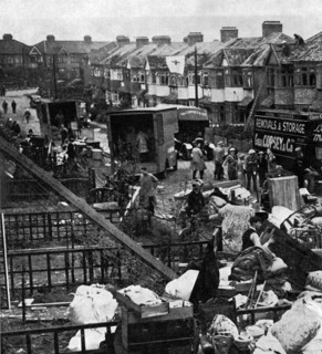 Bomb damage in a suburban street