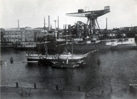 German warships under construction in the Imperial naval dockyards at Kiel, early 20th century