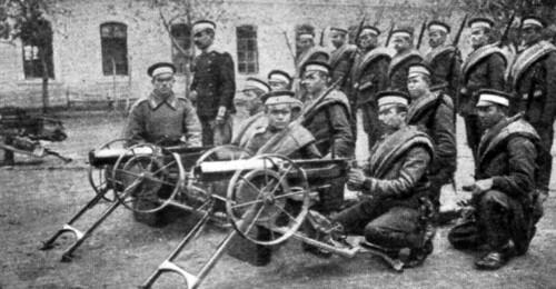 Bulgarian Army field artillery unit with guns unlimbered and ready for actioin