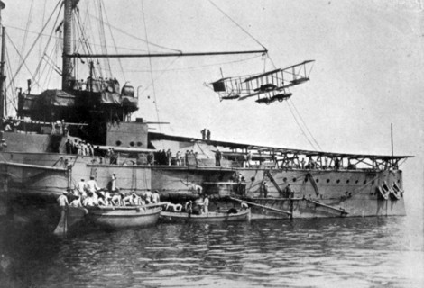 British Royal Navy warship with launching platform