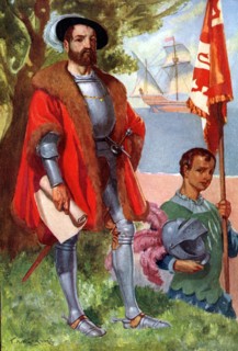 Hernando Cortez landing in Yucatan Peninsula