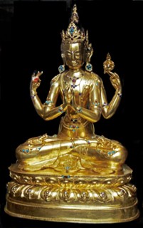 Gilt and lacquered bronze figure of Amitabha Buddha