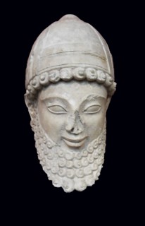 Limestone head from a statue of a worshipper