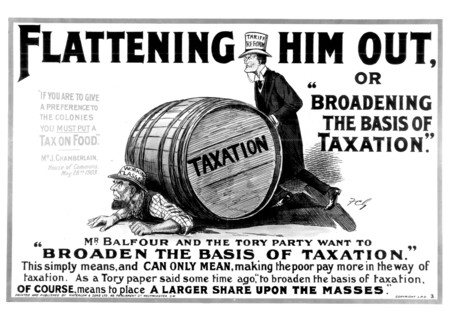 Joseph Chamberlain viewing the consequences to the British working classes of Balfour's proposal to