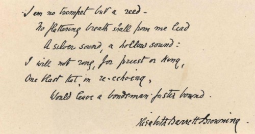 Manuscript of a verse by Elizabeth Barrett Browning