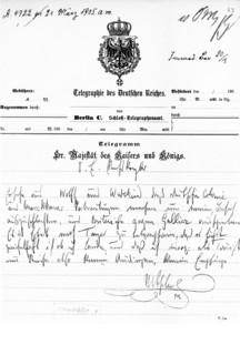 William II's telegram to von Bulow, the German Chancellor