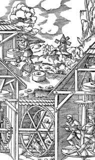 Crushing gold bearing ores in mills similar in principle to flour mills