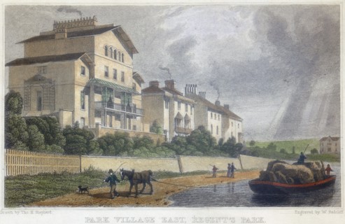 Horse hauling a barge on the Regent's Canal at Park Village East, London