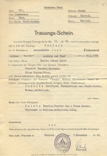 Germany: Marriage certificate for a couple married in 1775