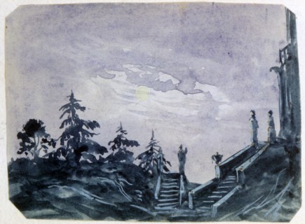View of Grounds  of a Fantastic Chateau by Moonlight
