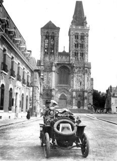 France c 1910, vintage car in a regional town