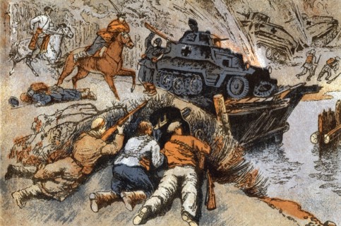 Postcard from Russia showing anti-tank operations against the advancing German army circa 1942