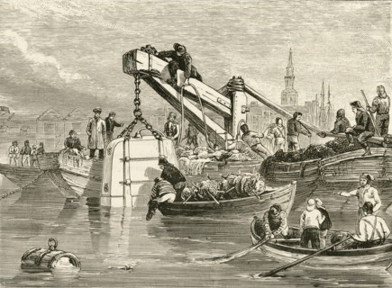 A Smeaton-type diving bell being lowered