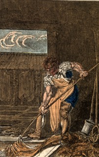 Tanner removing hides from tanpits