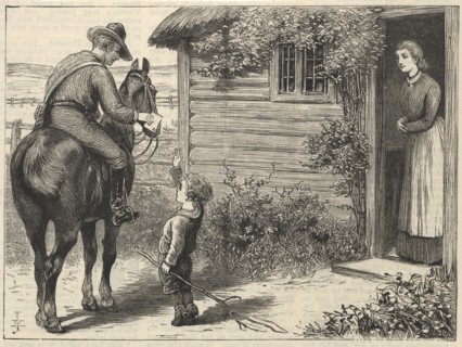 A Canadian postman mounted on horseback