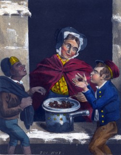 Roast chestnut seller, London, c1850