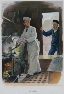 Ship's cook at work in his galley, c1890.