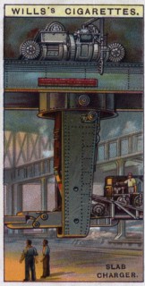 Engineering Wonders, 1927: Slab charger for a reheating furnace inserting a 12-ton plate slab..
