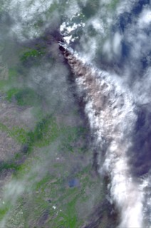 Mt. Etna's ash-laden plume. Satellite image.