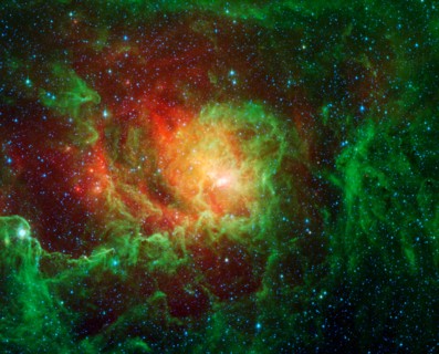 Swirling dust clouds and bright newborn stars