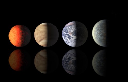 This chart compares the first Earth-size planets found around a sun-like star to planets in our own