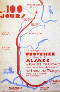 Map showing the victorious World War Two, route of Jean de Tassigny