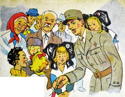 Illustration by Loys Petillot celebrating the struggle for liberty in Alsace & Lorraine at the end of world war Two.