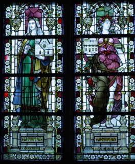 Two female figures possibly representing Mathematics