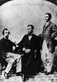 President Abraham Lincoln with Secretaries John Hay and John Nicolay 1863.