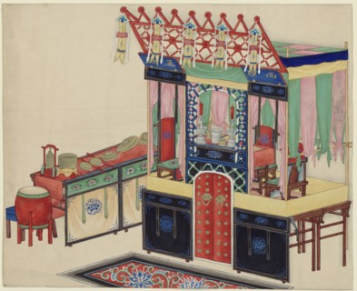 Taoist service altar with musical instruments for monks