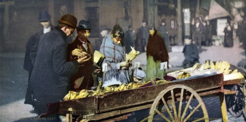 A banana cart in New York 1902.