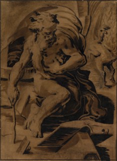 Diogenes with the featherless cock by Ugo da Carpi