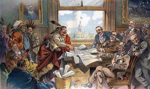 Caricature about the sale of Manhattan, 1909