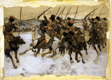 Russian Cossacks attacking a baggage train