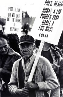 Migrant farm worker at a demonstration, 1981
