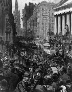 The panic of investors and stockbrokers in Wall Street, 1884