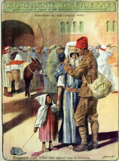 An Algerian soldier back in Algeria with his wife and child, 1918