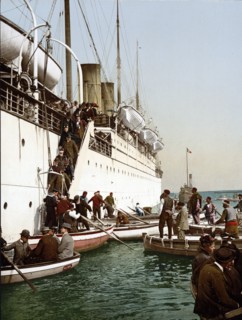 Disembarking from a ship, Algiers, Algeria, 1899.