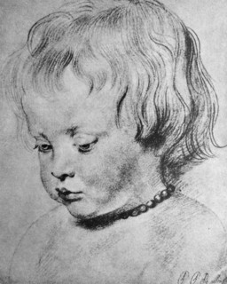 Chalk illustration of Nicholaas Rubens wearing a coral Necklace