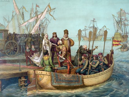 Chromolithograph of Christopher Columbus bidding Farwell to the Queen of Spain