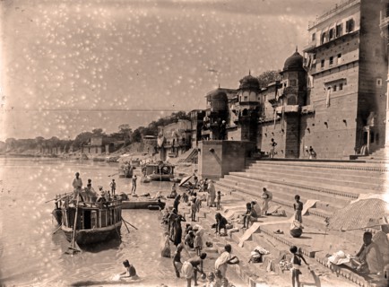 Photograph of people bathing in the Ganges
