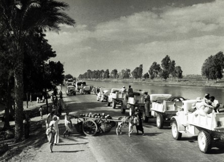 Photograph of military vehicles moving forward to the battle areas in Egypt