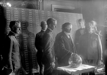 Photograph of a World War One draft lottery, USA