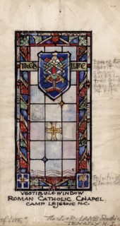 Drawing for a stained glass vestibule window depicting the Tree of Life