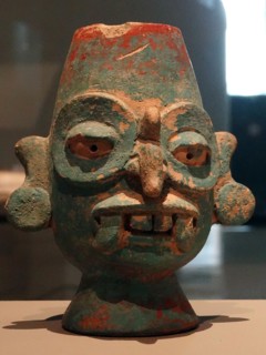 Ceramic vase depicting the Mayan rain deity, Chaac, Yucatan, Mexico