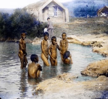 Maori boys bathing. Photographer William Henry Jackson.