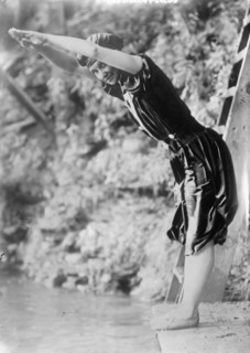 Miss Helen Foulds ready to dive into water.