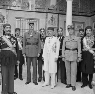 General Charles de Gaulle leader of the Free French forces consulting with the Bey of Tunis in 1943, Tunisia; world war two.