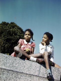 Colour photograph of two young Japanese-American girls